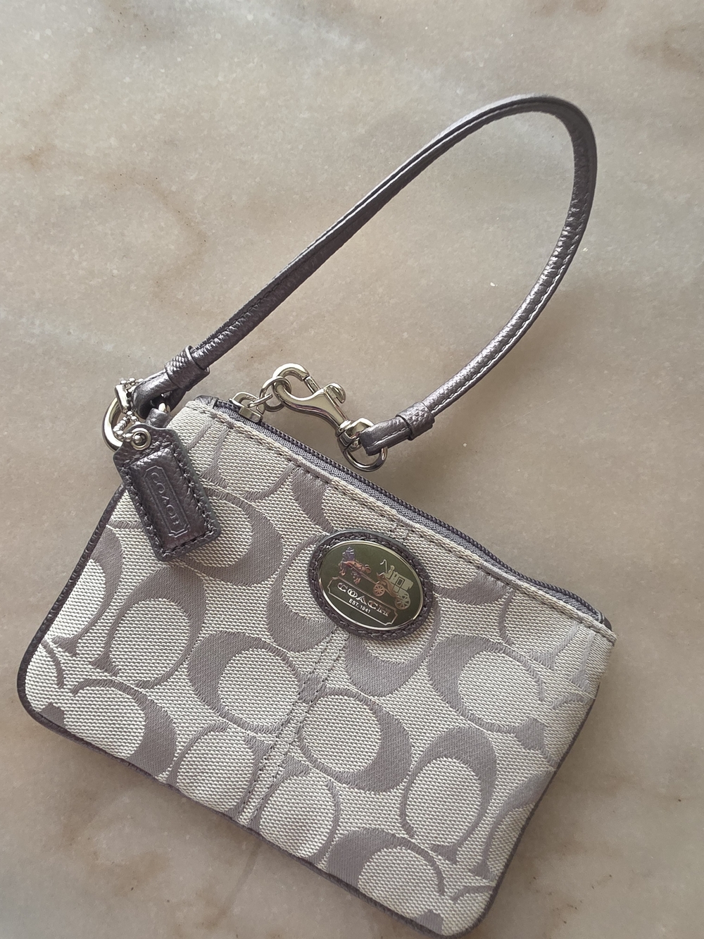Coach Small Signature Wristlet in Beige/Taupe